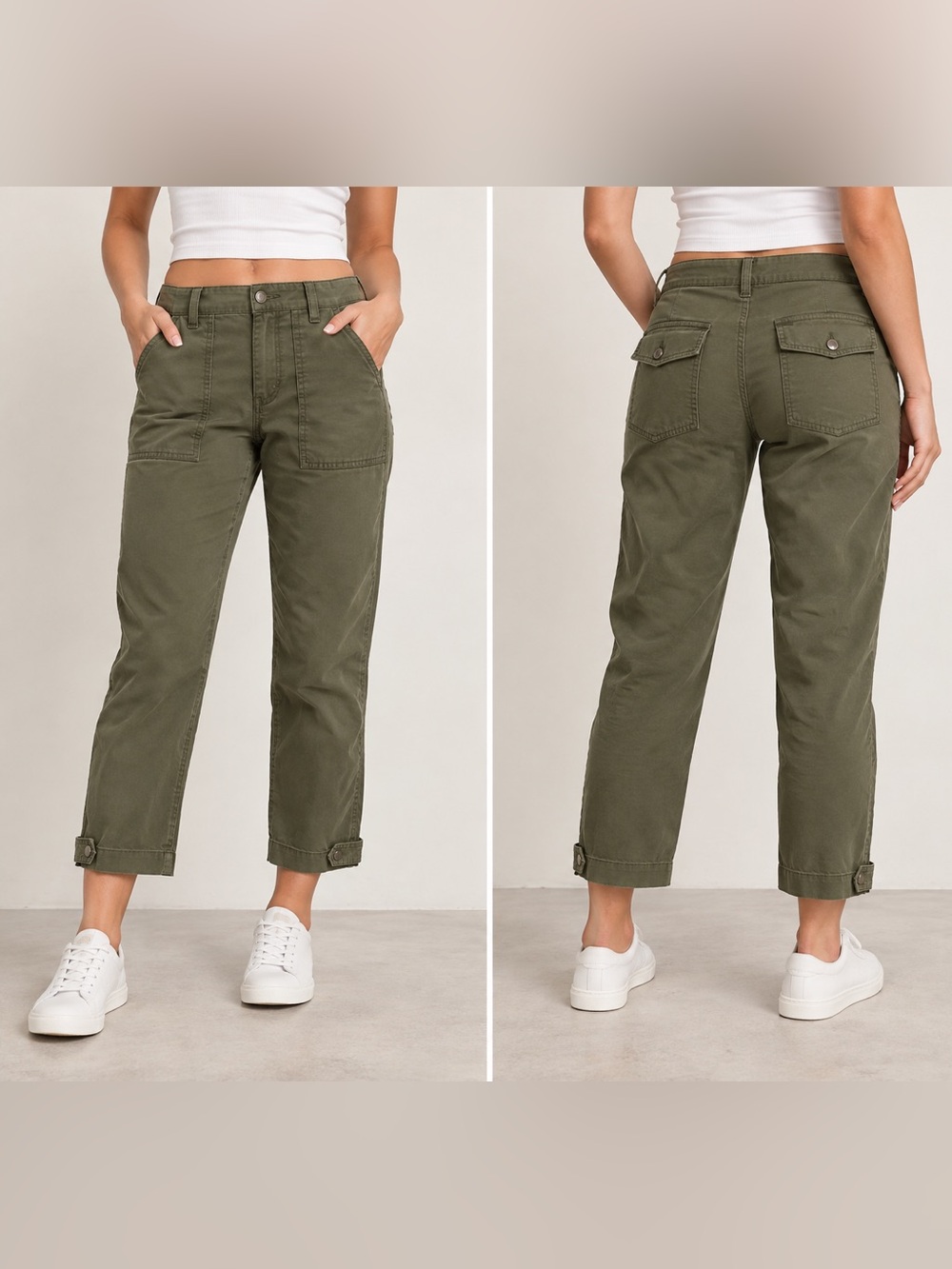 Size 4 Express Cropped Straight High Rise Utility Pants Olive Green Cargo